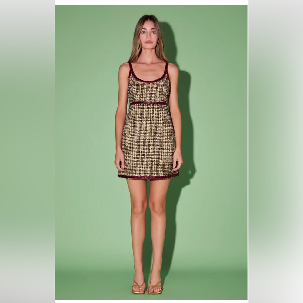 English Factory - Premium Tweed Mini Dress Light Yellow and Black